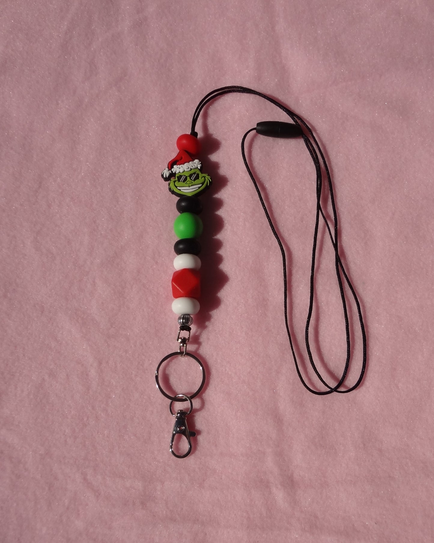 Grinch in Glasses Silicone Beaded Lanyard