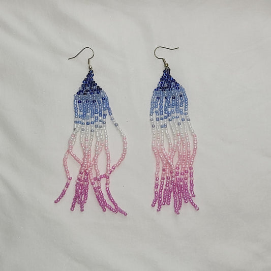 Blue to Pink Fade Fringe Beaded Earrings