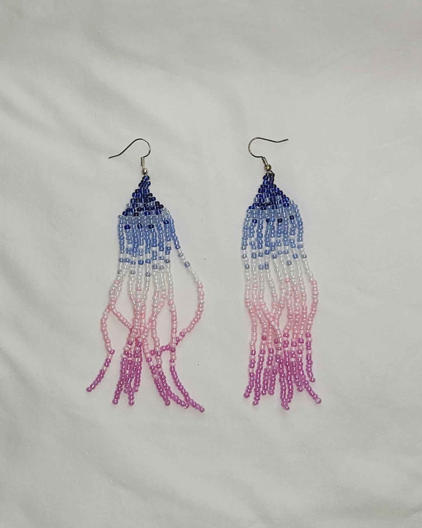 Blue to Pink Fade Fringe Beaded Earrings