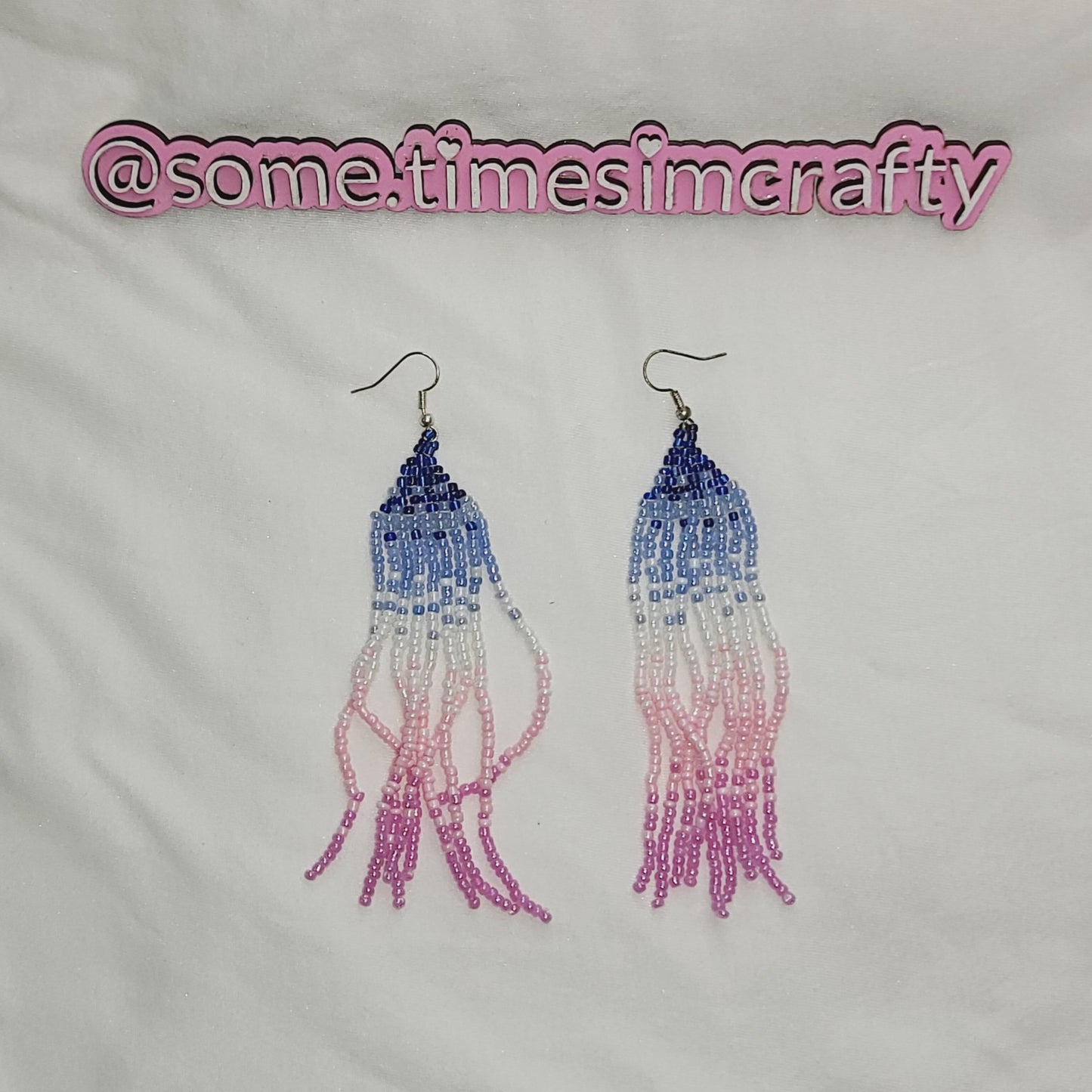 Blue to Pink Fade Fringe Beaded Earrings