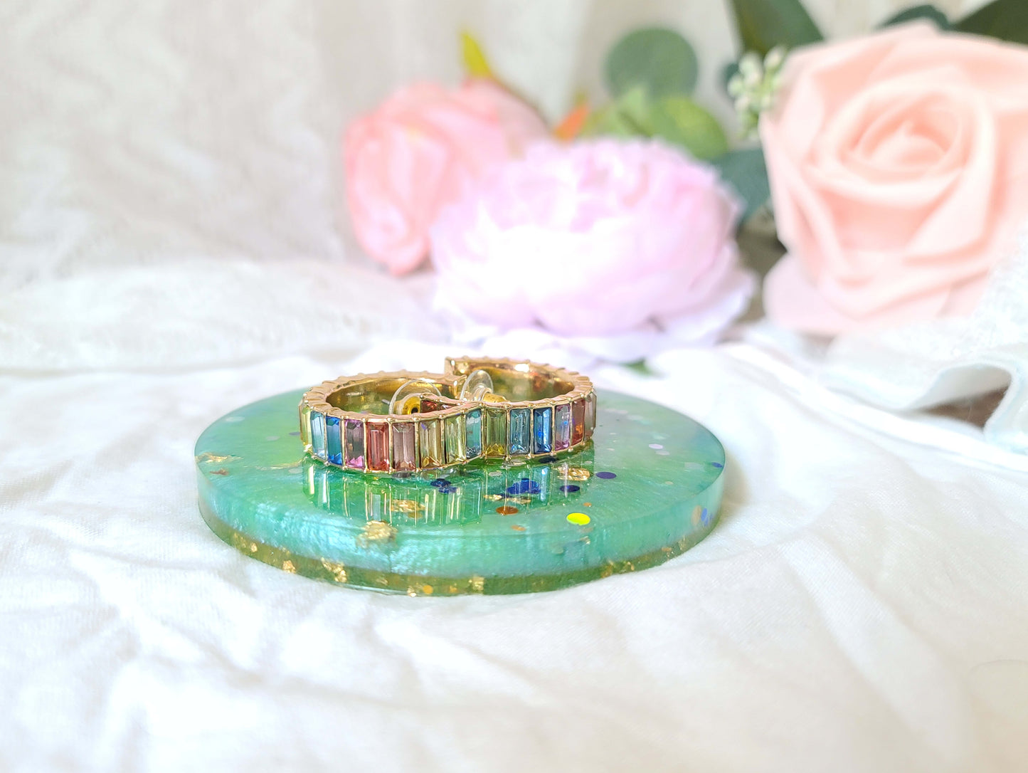 Green & Gold Resin Coaster, Trinket Tray