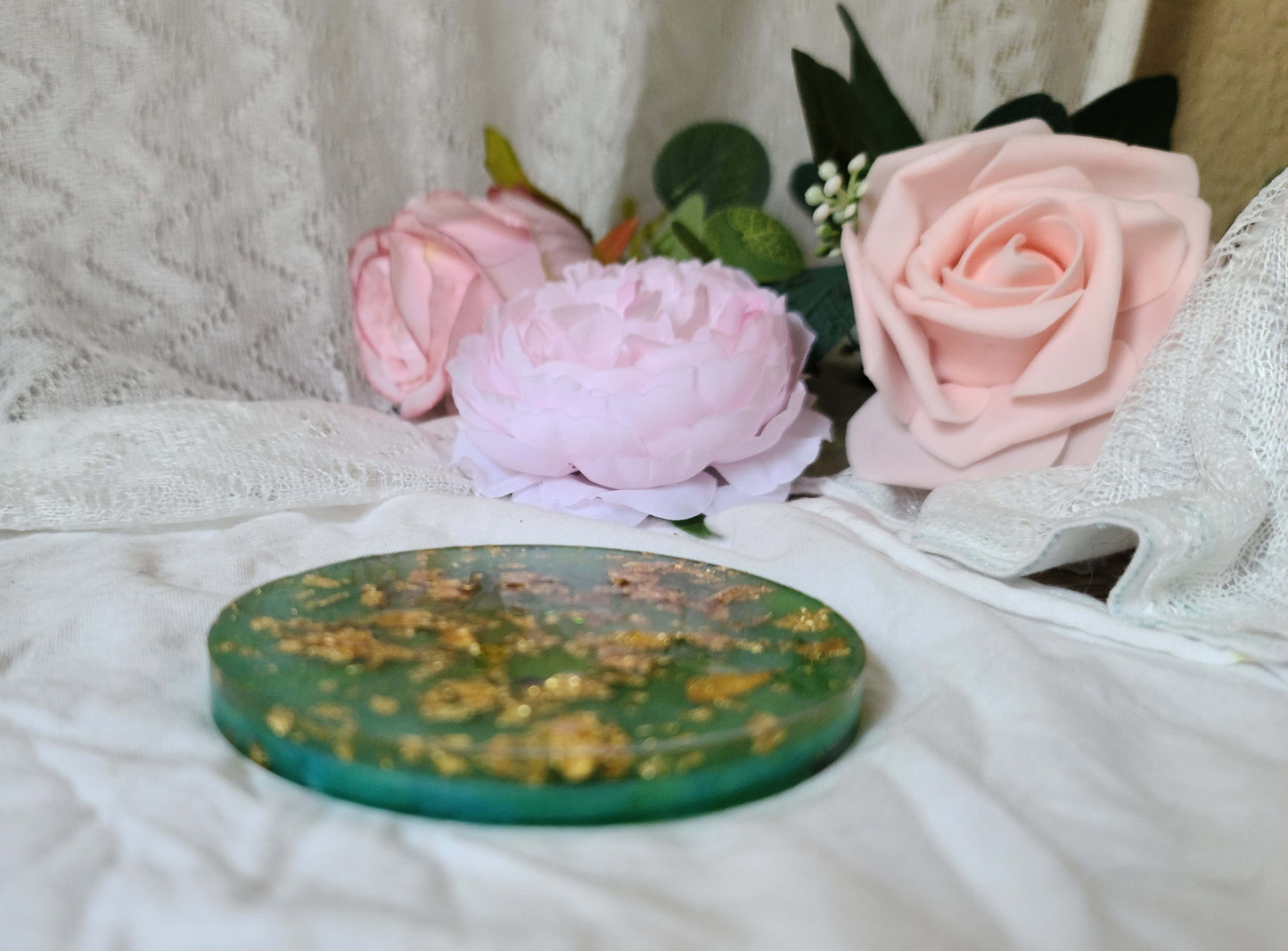 Green & Gold Resin Coaster, Trinket Tray