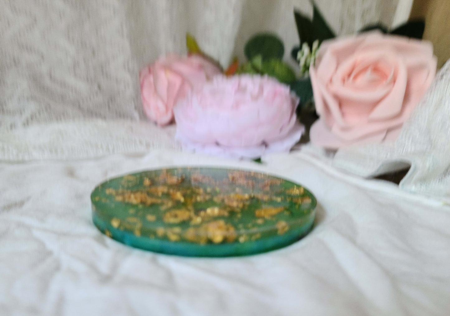 Green & Gold Resin Coaster, Trinket Tray