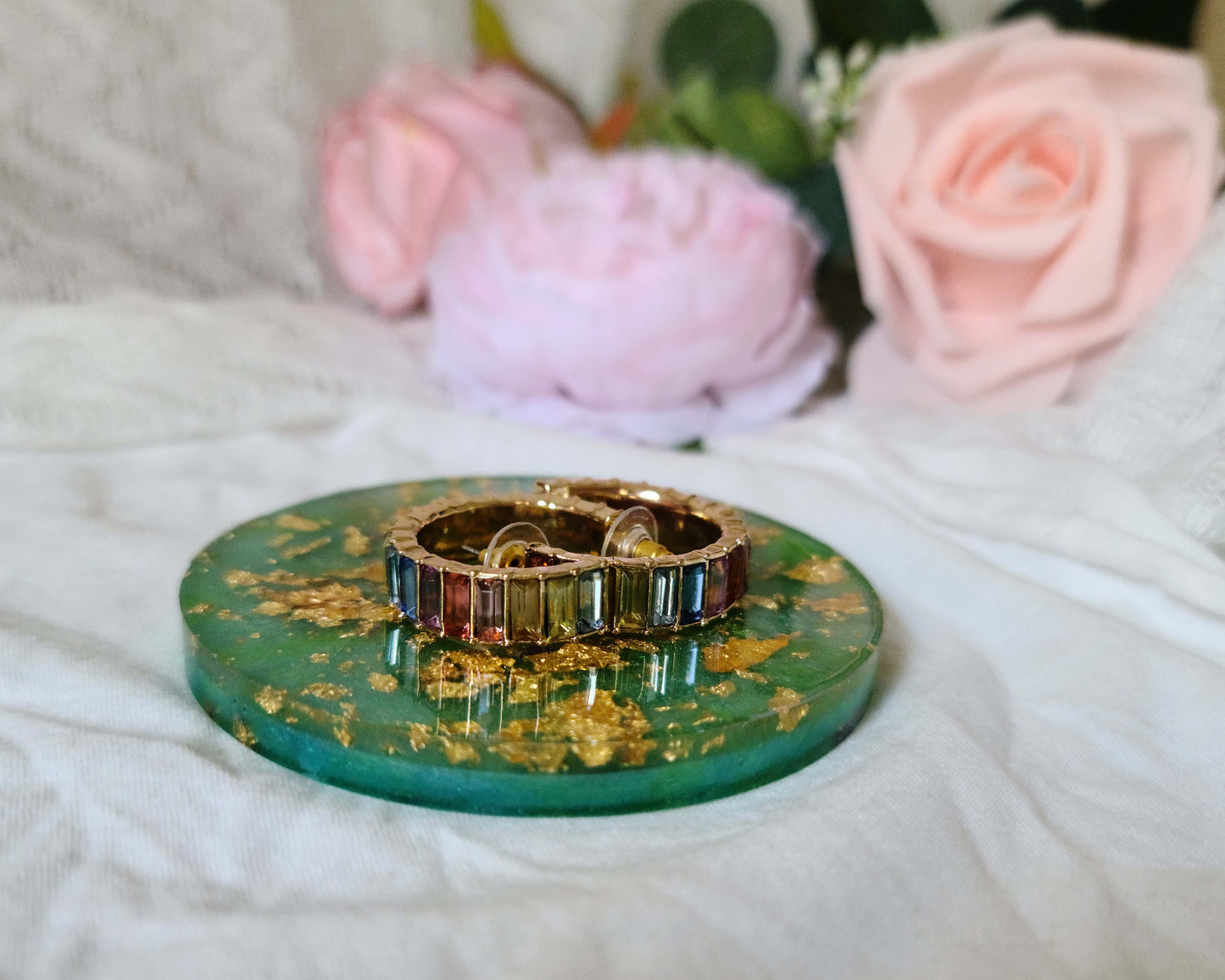 Green & Gold Resin Coaster, Trinket Tray