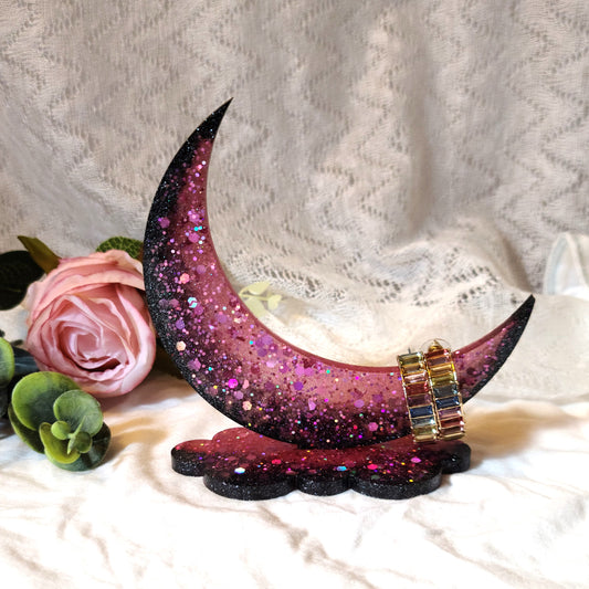 Pink & Black Crescent Moon Ring Stand, Ring Display