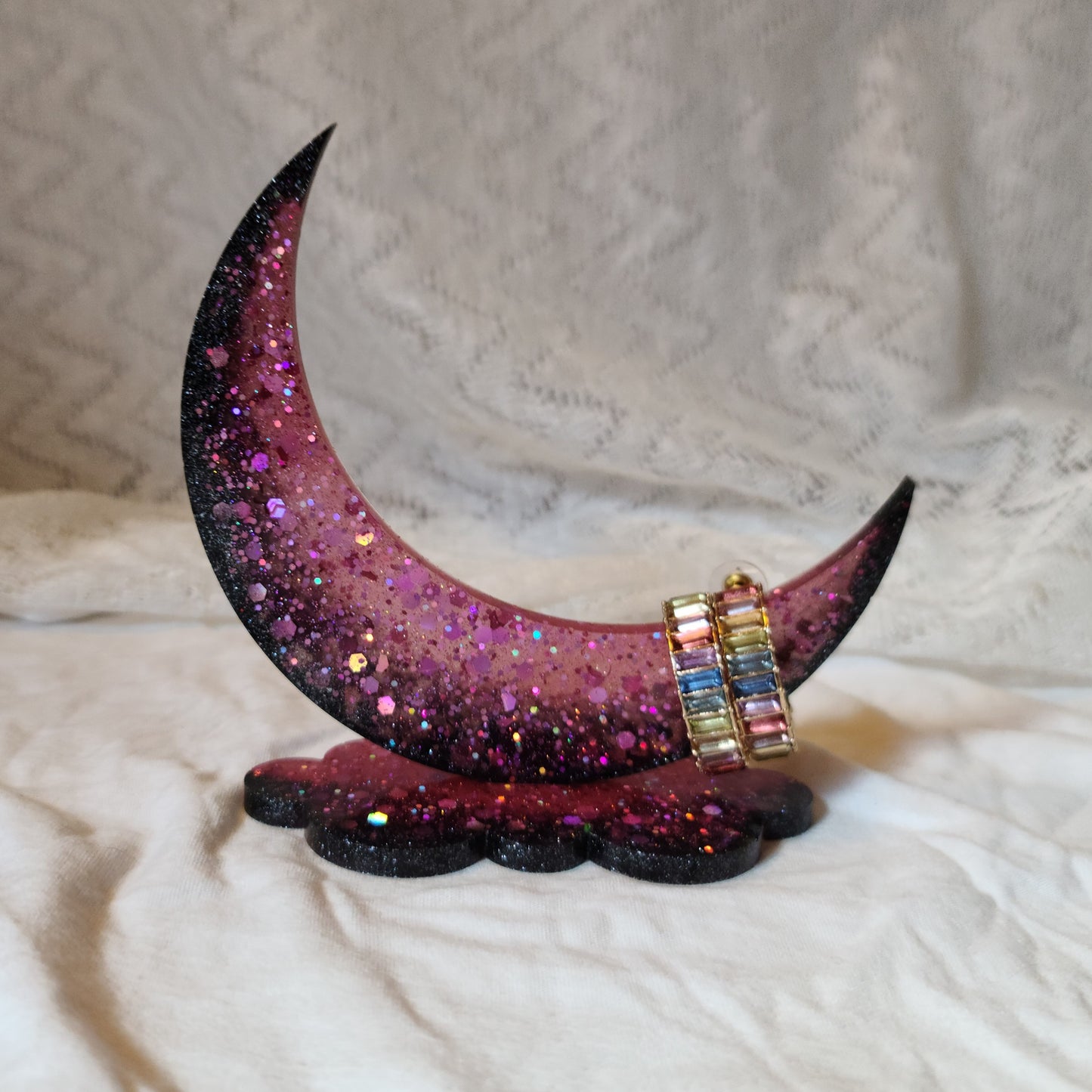 Pink & Black Crescent Moon Ring Stand, Ring Display