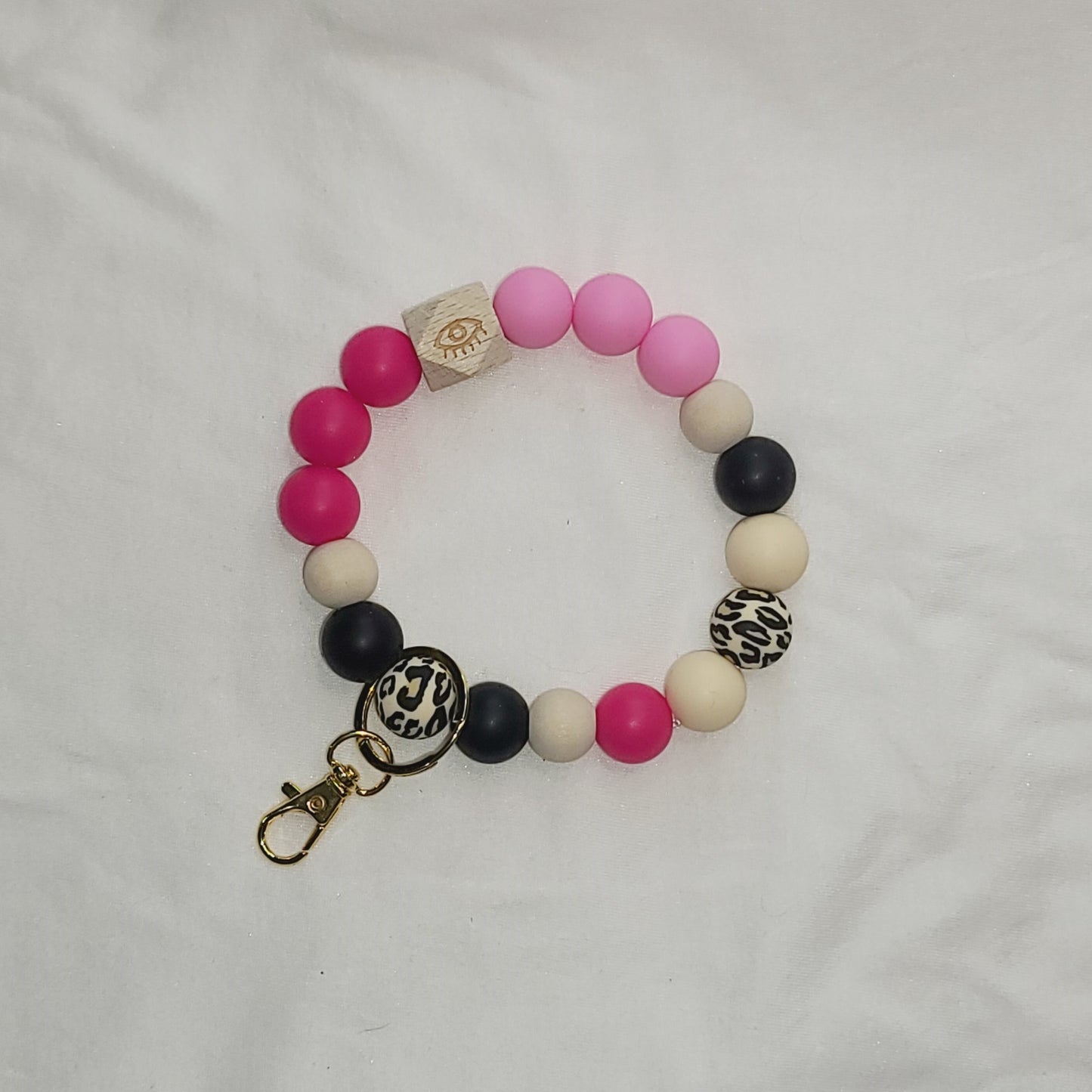 Pink & Black Silicone Bead Wristlet Keychain