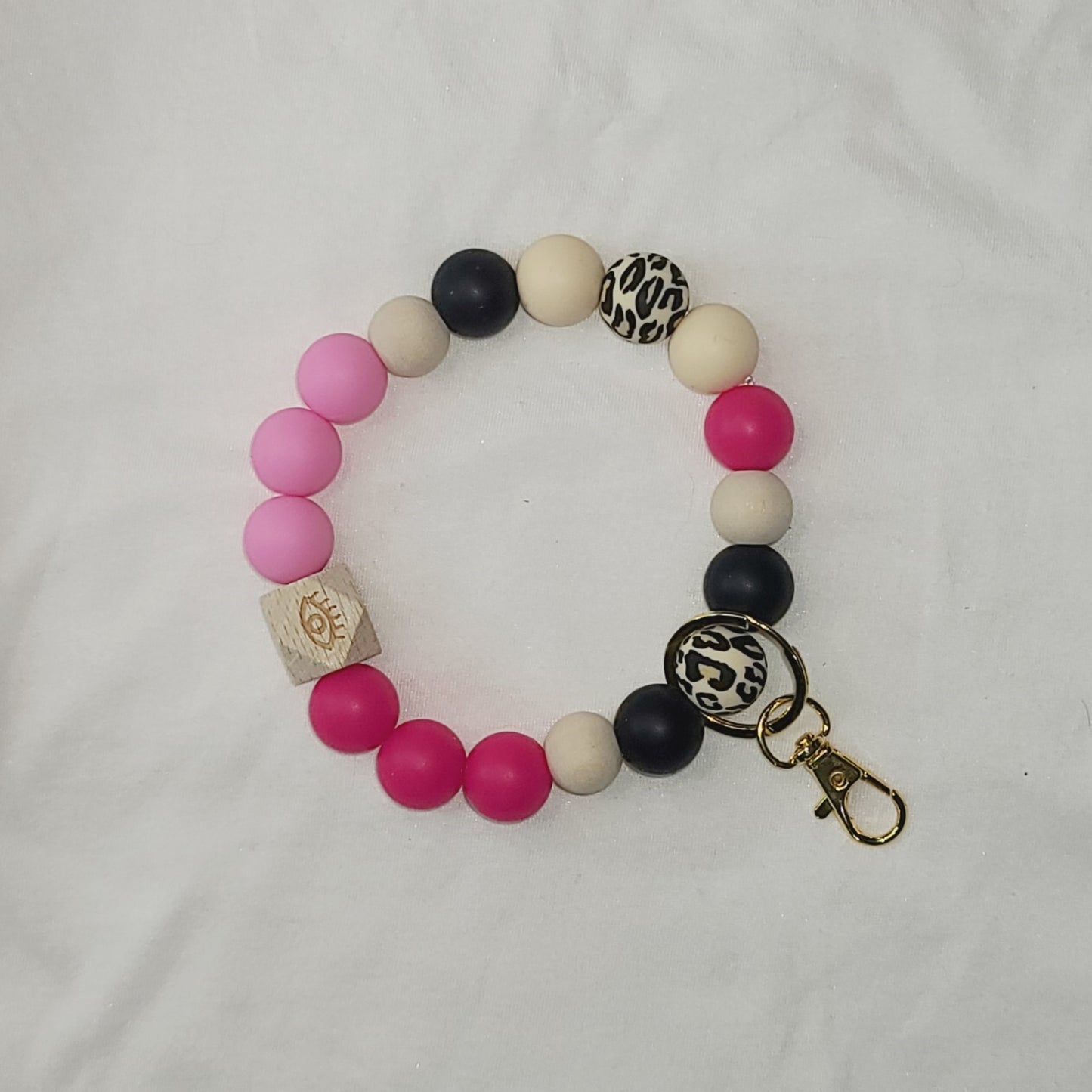 Pink & Black Silicone Bead Wristlet Keychain