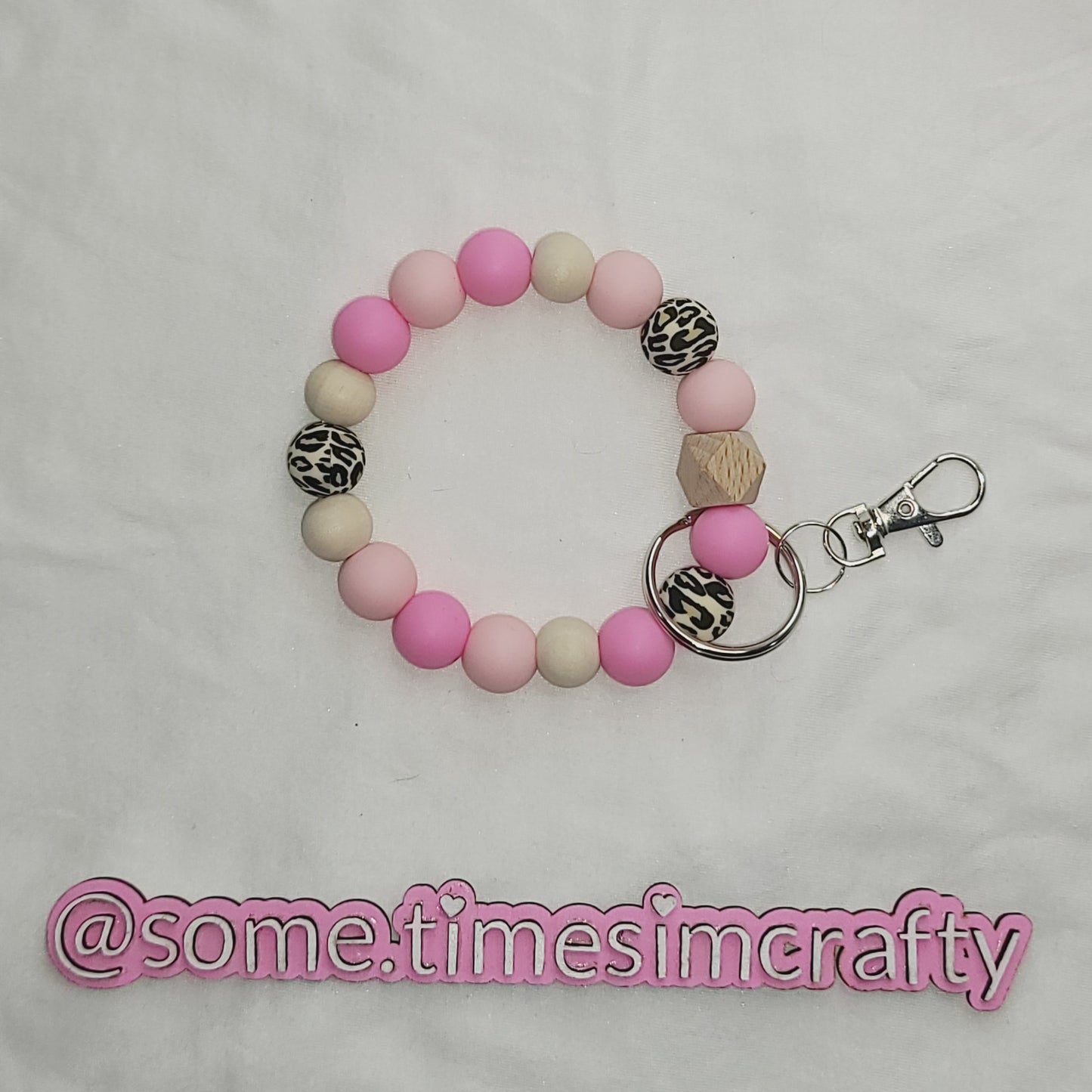 Pink & Black Silicone Bead Wristlet Keychain