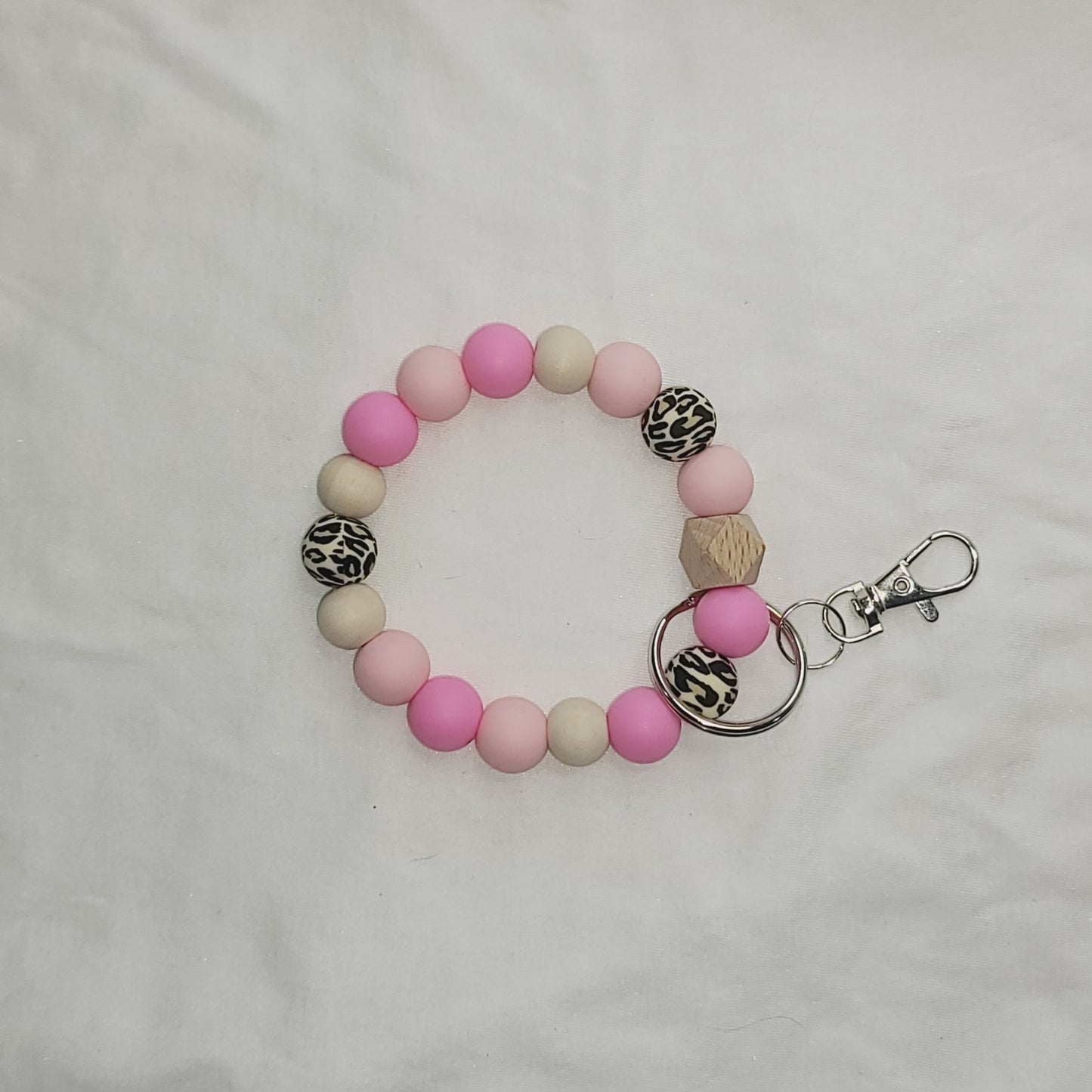 Pink & Black Silicone Bead Wristlet Keychain