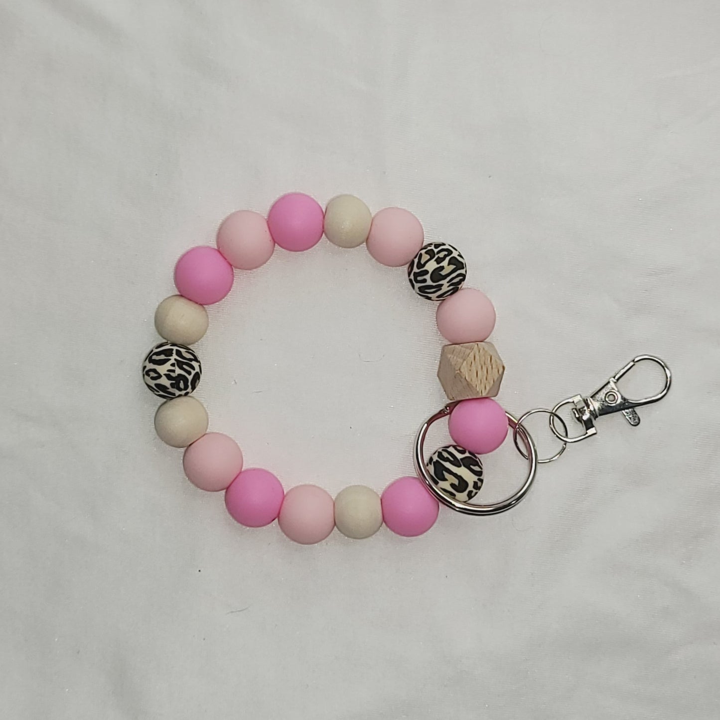 Pink & Black Silicone Bead Wristlet Keychain