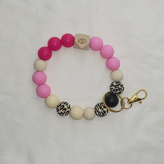 Pink & Black Silicone Bead Wristlet Keychain