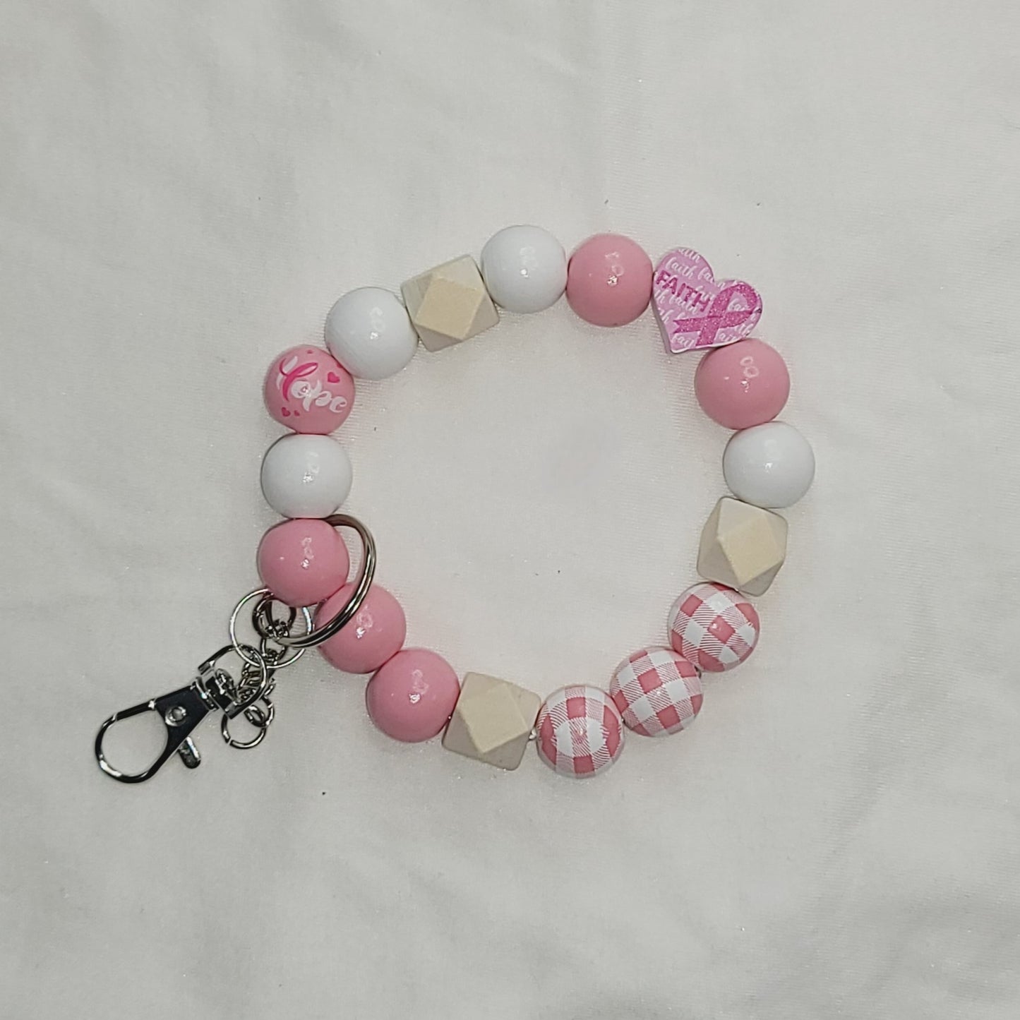 Pink Breast Cancer Awareness Themed Wristlet Keychain