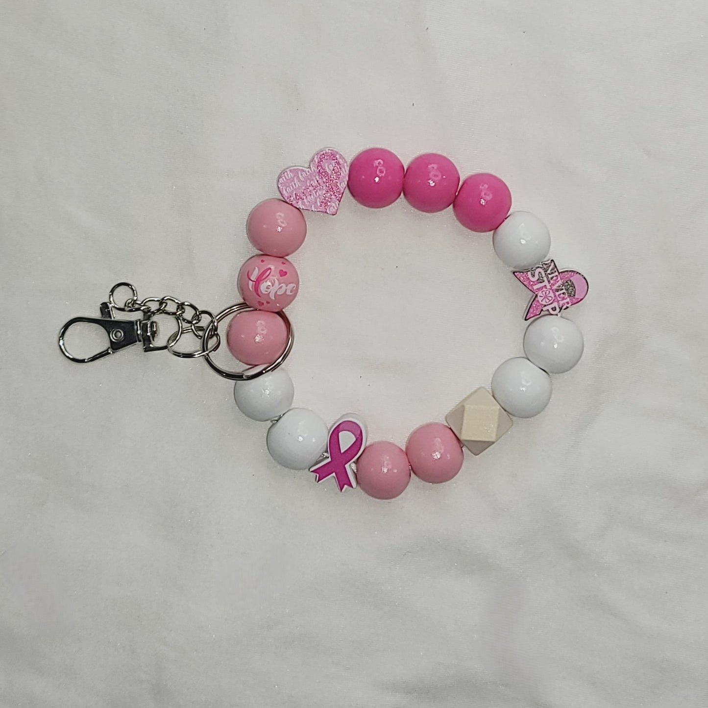 Pink Breast Cancer Awareness Themed Wristlet Keychain