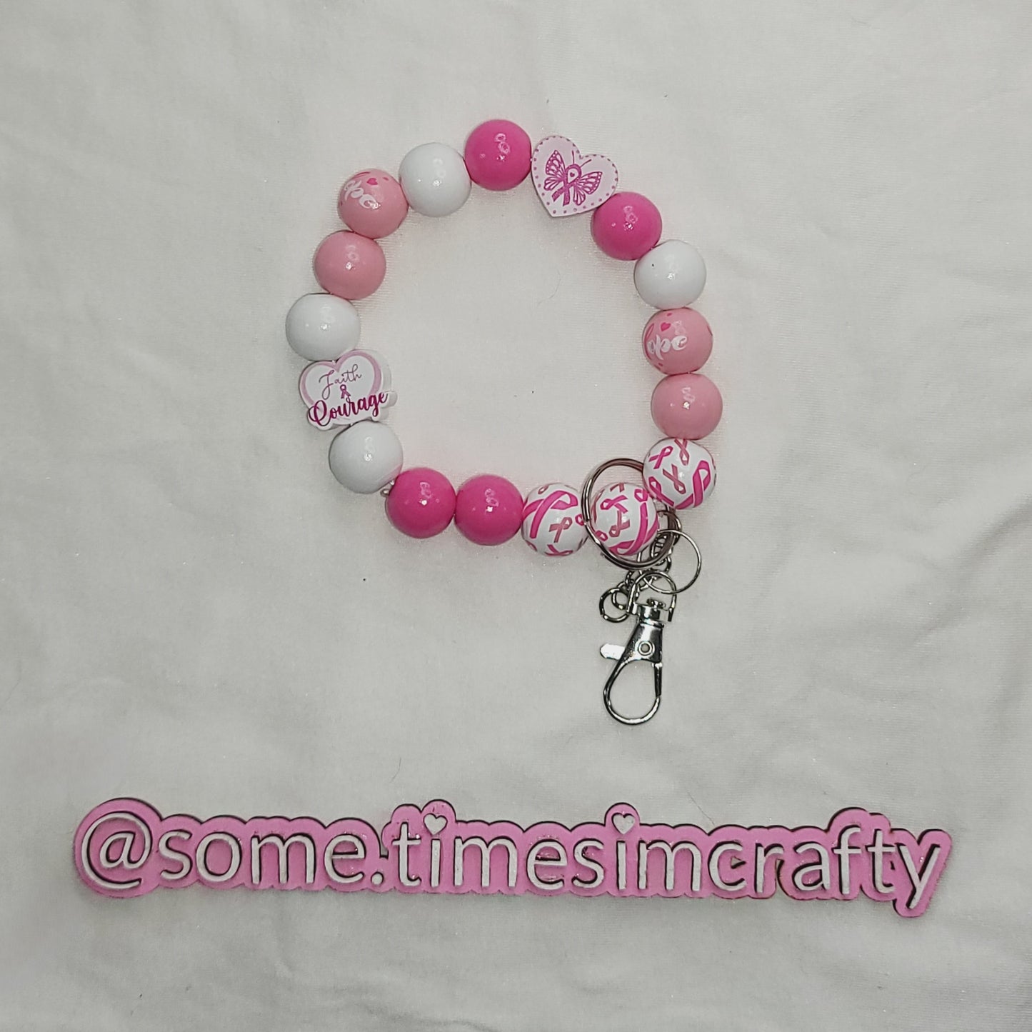 Pink Breast Cancer Awareness Themed Wristlet Keychain