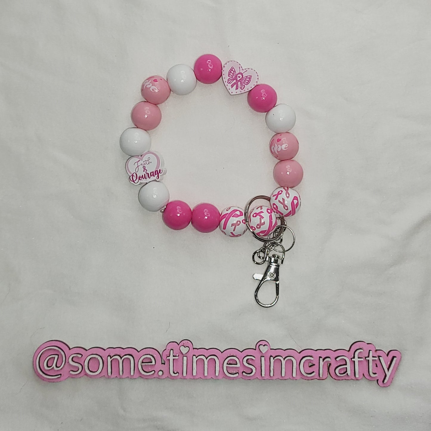 Pink Breast Cancer Awareness Themed Wristlet Keychain