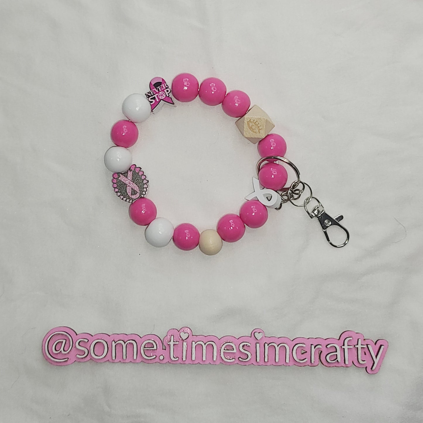 Pink Breast Cancer Awareness Themed Wristlet Keychain