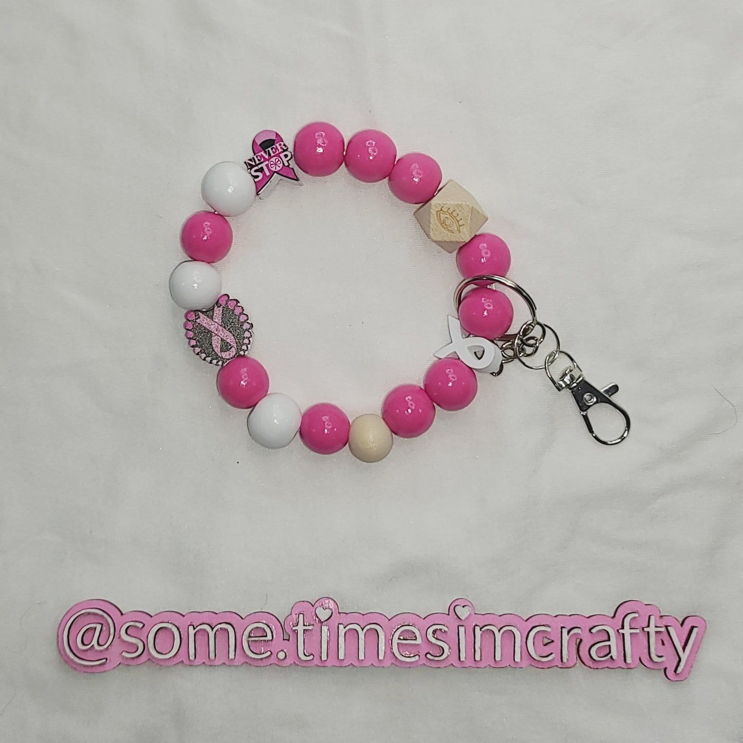 Pink Breast Cancer Awareness Themed Wristlet Keychain