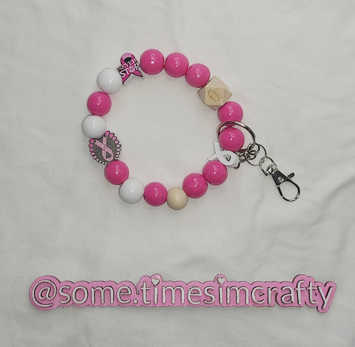 Pink Breast Cancer Awareness Themed Wristlet Keychain