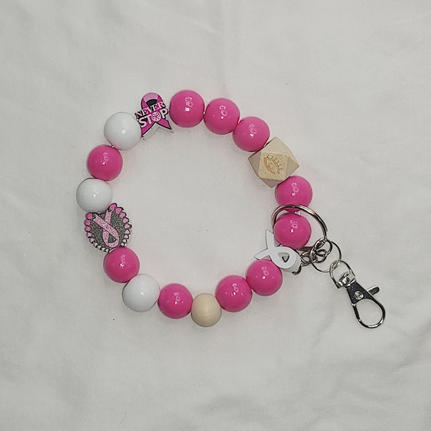 Pink Breast Cancer Awareness Themed Wristlet Keychain