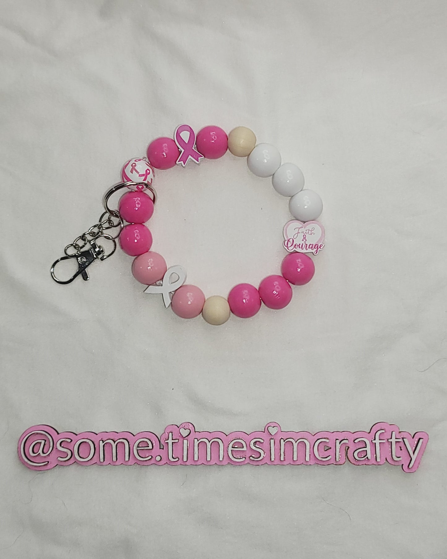 Pink Breast Cancer Awareness Themed Wristlet Keychain